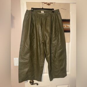 Anthropologie Olive Green Pleather Cropped Pants
